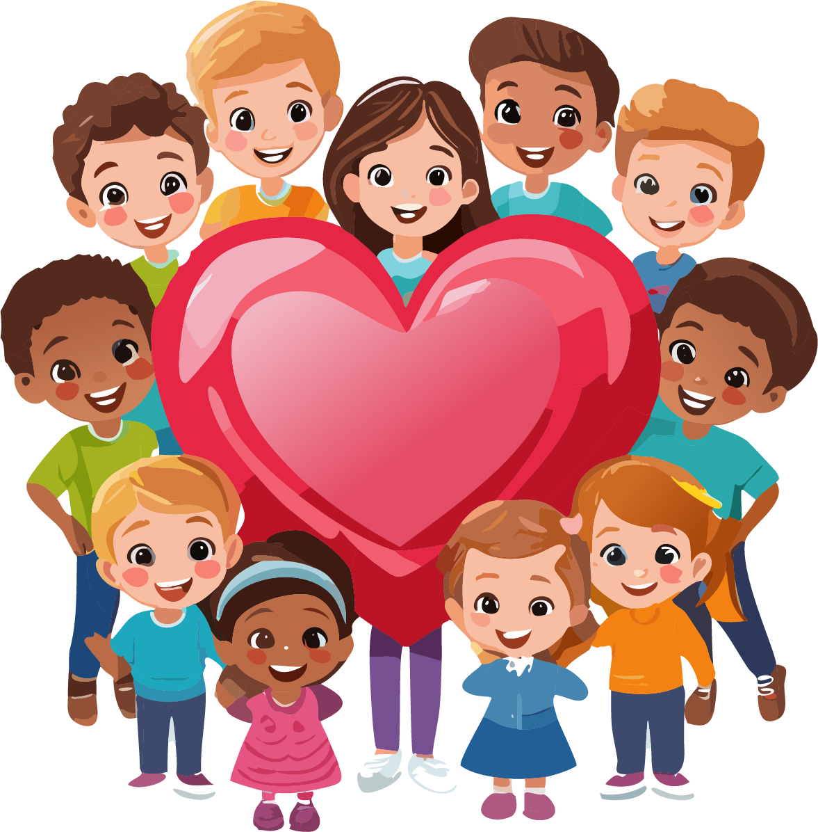 graphic illustration of children surrounding a heart